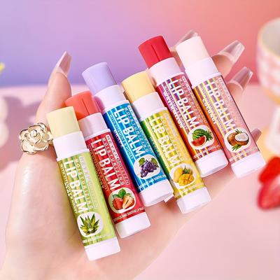 Fruit Flavor Lip Balm Set, Natural Finish, Alcohol-Free, All Skin Types, Unisex Adult, Gift Box with Coconut, Aloe, Strawberry, Lemon, Grape Flavors