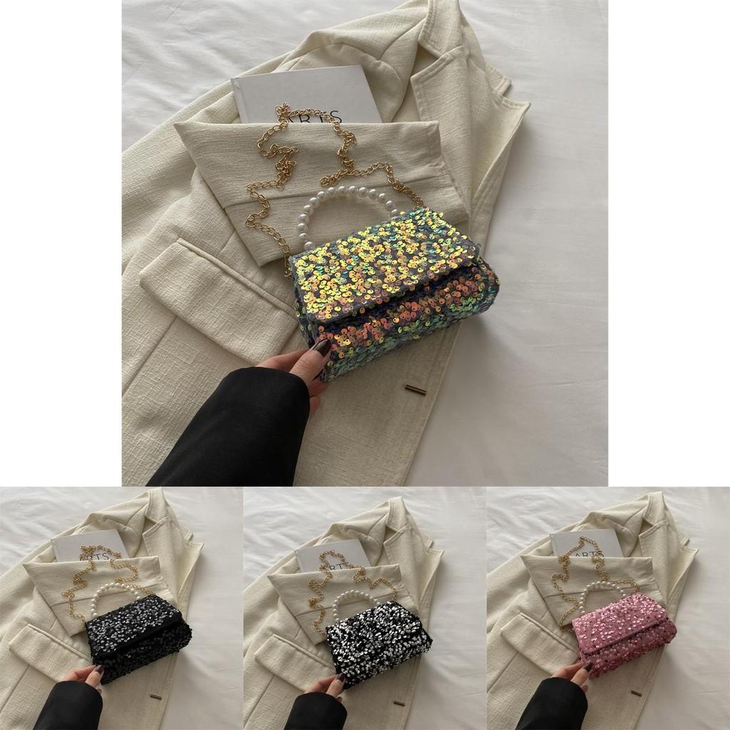 Elegant Black Sequin Evening Shoulder Bag Chic Chain Strap Perfect For Street Style