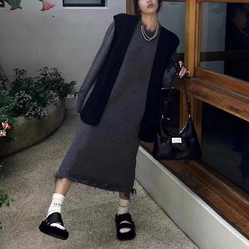 

Осень и зима новый свободный и тонкий ленивый свитер женский средней длины однотонный пуловер вязаное платье one size fits all