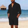 Mens Casual Solid Color Linen Button Down Shirt And Shorts Set