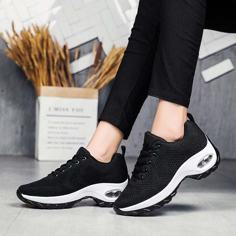 Summer New Square Dance Shoes Women'S Shoes Air Cushion Heightening Shoes Women'S Large Size Fly-Woven Breathable Dance Shoes Outdoor Sports Shoes