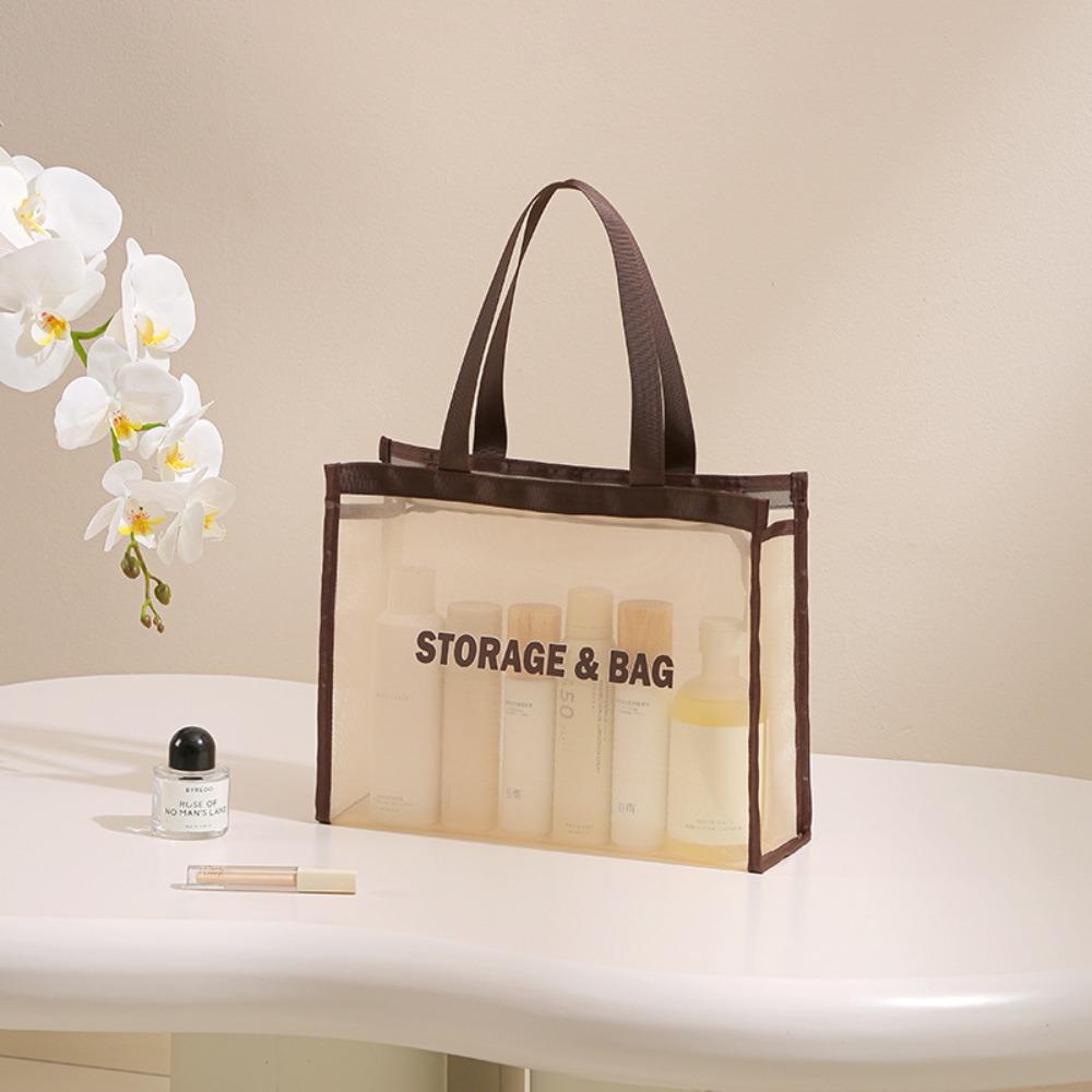 New Large Capacity Shoulder Bag Waterproof Transparent Makeup Storage Bag Hollow Mesh Multifunctional Handbag Women