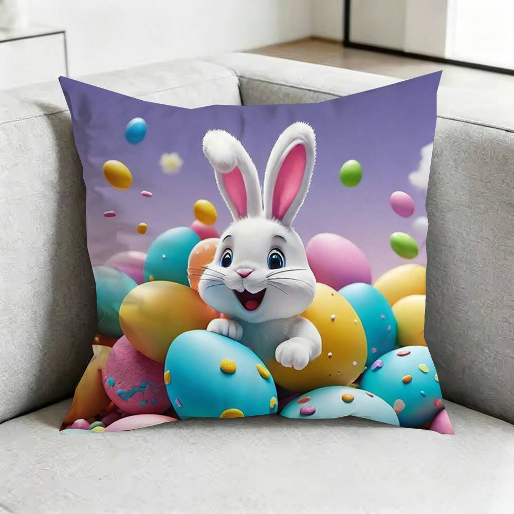 Easter BBunny Eggs Square DoubleSided printed Pillow Case Bedroom Bedside Pillow Sofa Cushion Cover Gift