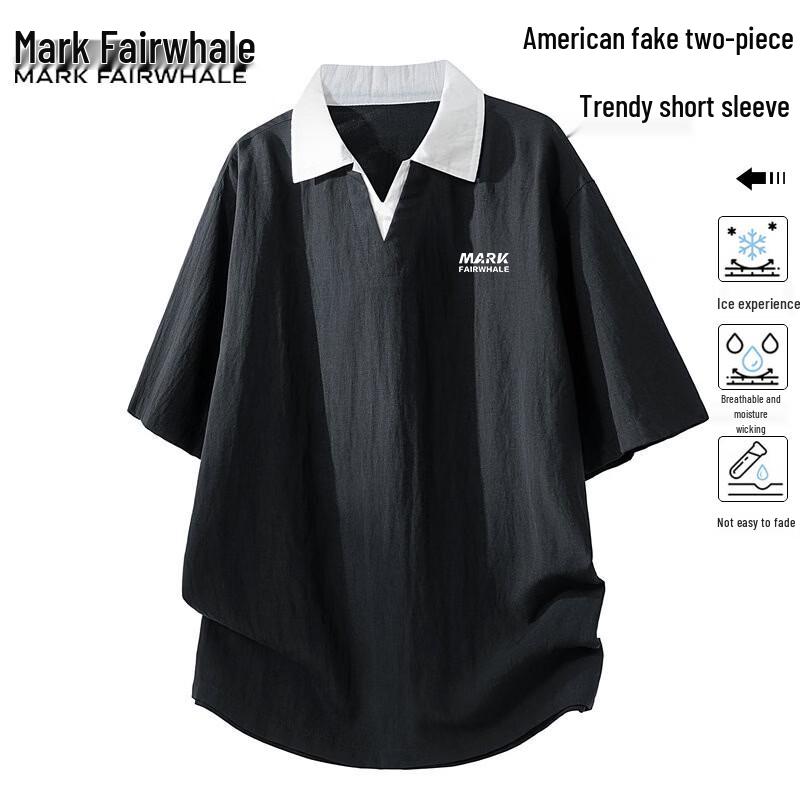 Mark Fairwhale Men's Summer Faux Two-Piece Lapel T-Shirt