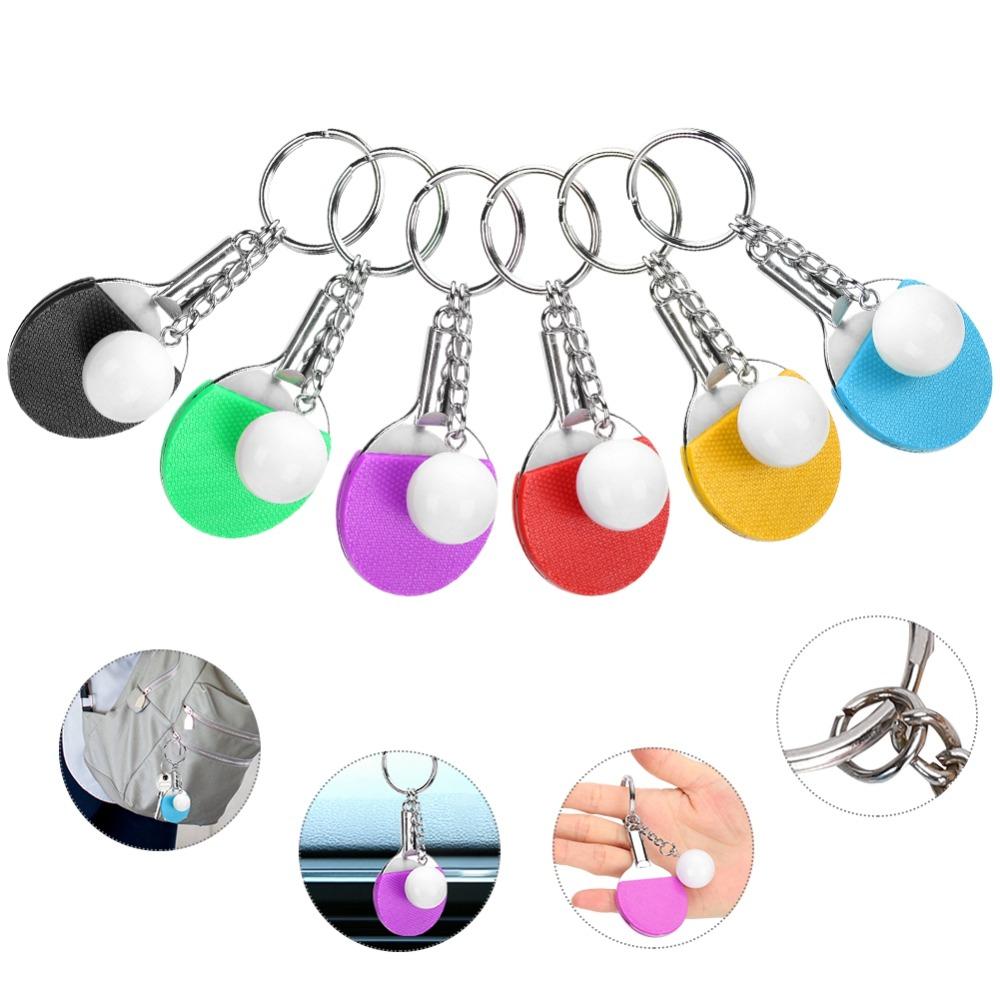 6pcs Racket Shape Table Tennis Keychain Bag Hangings PingPong Bat Key Chain Key Decoration