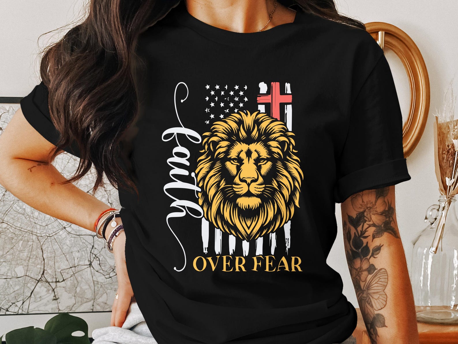 Lion Christian T-Shirt, Faith Over Fear, Jesus Christ, God, Bible Verse, Religion, Christian Gift, Faith, Christianity S