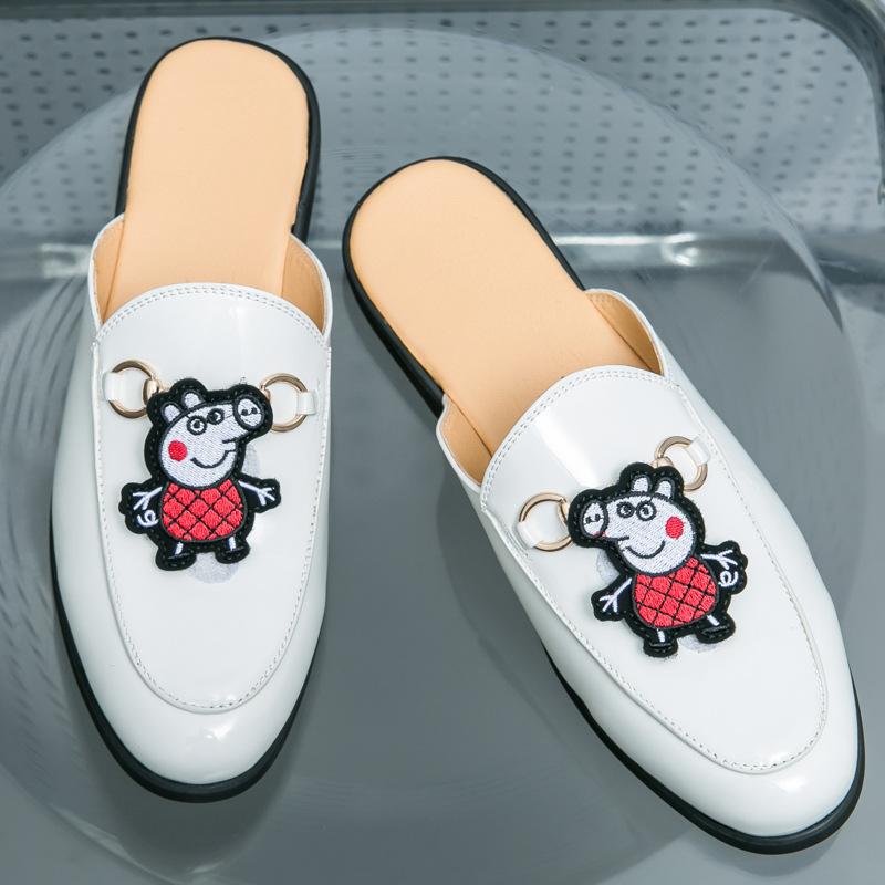 

2024 summer new bag head embroidered horse seat buckle half support bag head without heel sandals wear flat slippers men s shoes 44