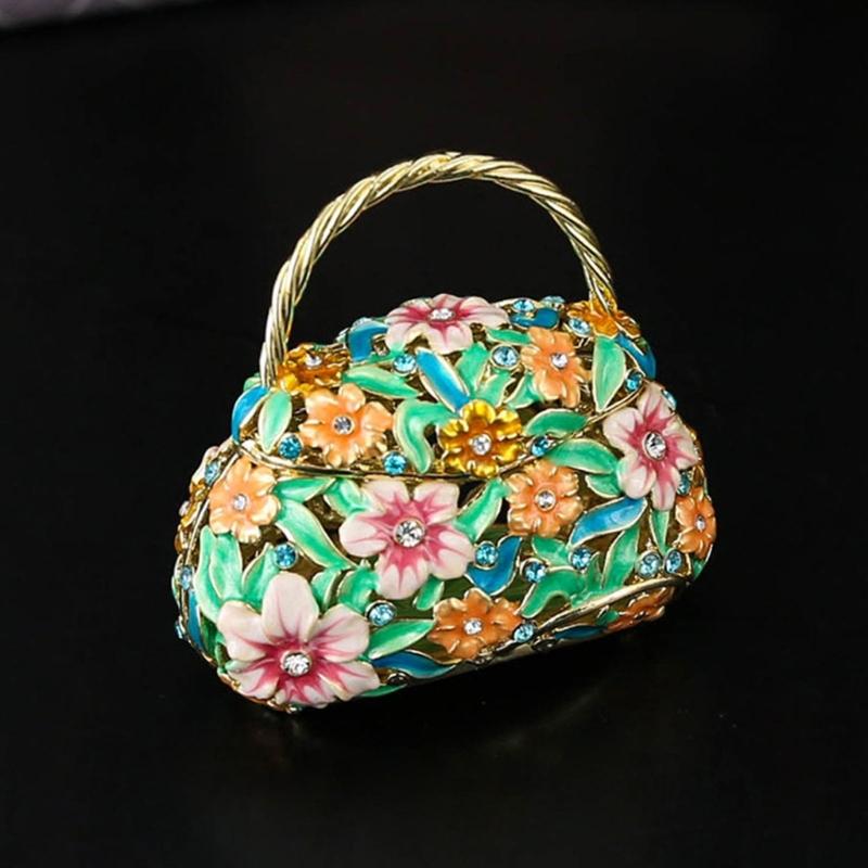 Metal Jewelry Storage Case with Flower Carving Jewelry Displaying Organizers Suitable for Earrings Necklaces Rings