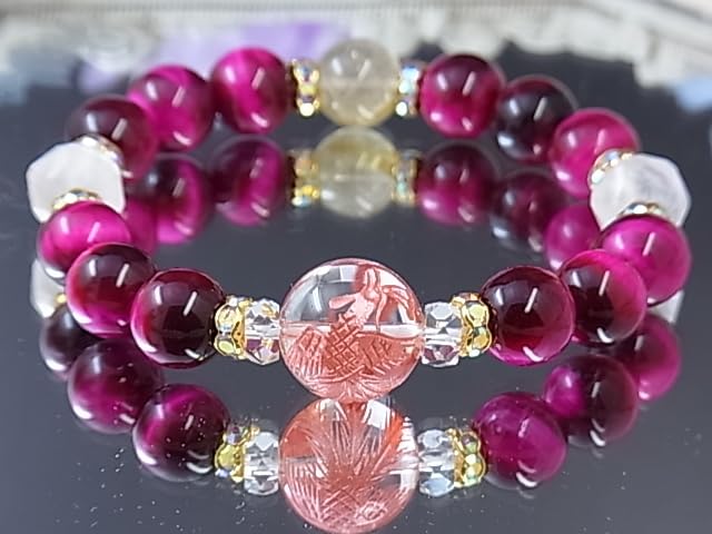 no Suzaku Crystal Love God Bracelet with Rose Pink Tiger and Rutile for Love and Money Power Stone Natural Stone Bracelet Includes Drawstring Bag 200