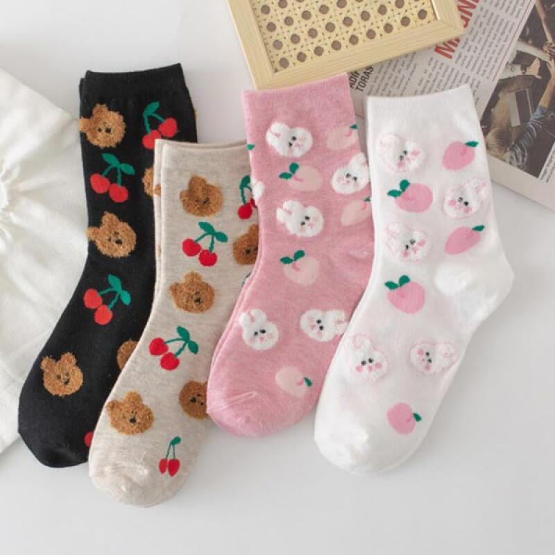 Sanning Women s Cute Teddy Bear Casual Socks [4-Pair Set] 4-piece set