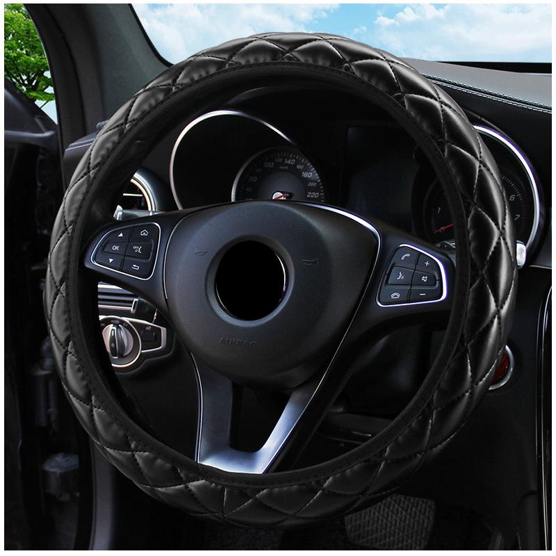 Rattdeksel Krystallkrone Rattdeksler Biltilbehør PU Lær Bilstyling 37-38CM Diameter Universalt
