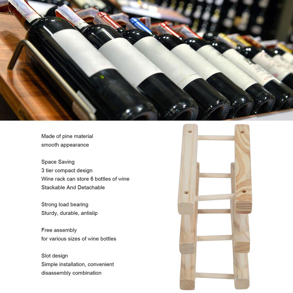 Wine Rack  Standing Wine Rack Wood Stackable Modular Wine Rack Wine Holder  Standing For Kitchen Bar Countertop 6 Bottle