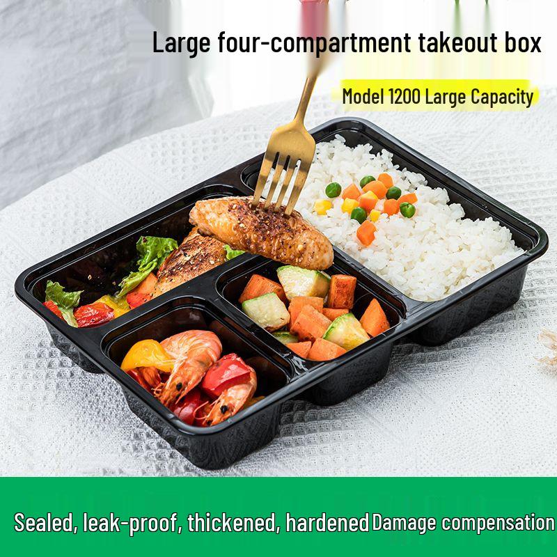 Custom Multi-Compartment Disposable Food Containers - 4, 5, or More Compartments - Takeaway Bento Fast Food Boxes, Rectangular Lunch Boxes