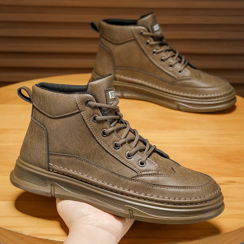 Martin Boots Men's Shoes Autumn New Waterproof and Non-slip Chef Shoes Men's Work Shoes Trendy Versatile Leather Shoes Short Boots