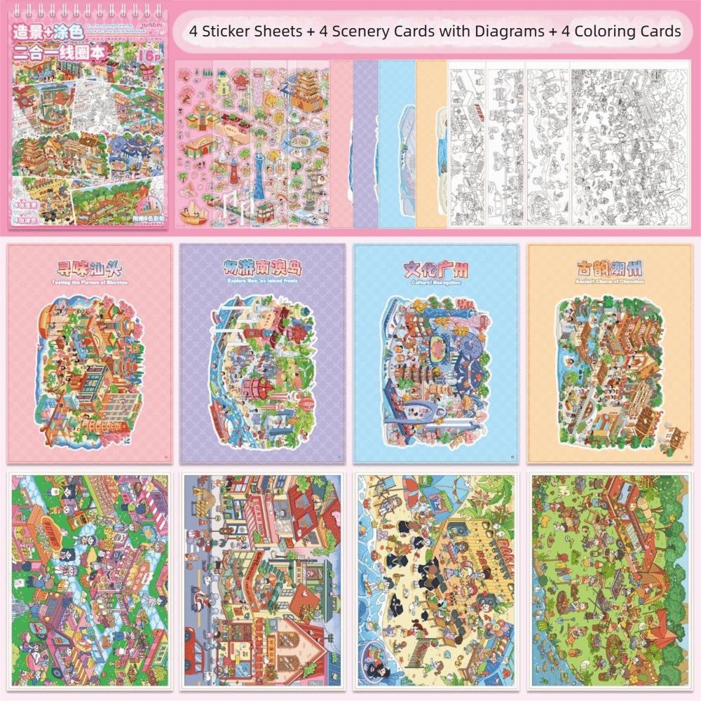 Stress Relief Miniature Scene Stickers Cartoon Graffiti Painting Book  for Children Kids