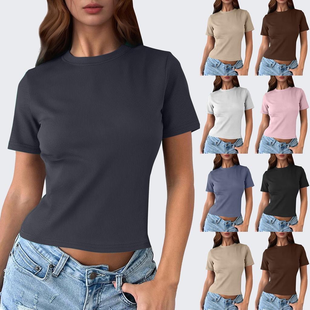 Women's T Shirts Short Sleeve Crewneck Spring Tops Casual Loose Basic Tee Shirts