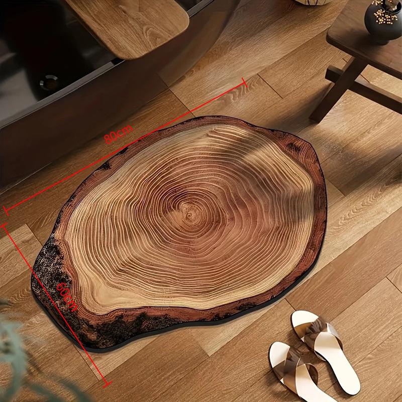 

.1pc Exquisite Simulated Wood Texture Bathroom Mat For Home Use, Irregular Wood Stump Wood Grain Print Entrance Mat