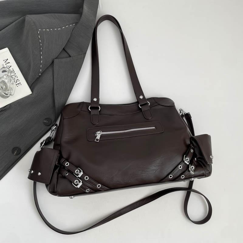 Leather Tote Bag Women's Fashion Shoulder Bag with Front Zip Pocket and Adjustable Crossbody Strap
