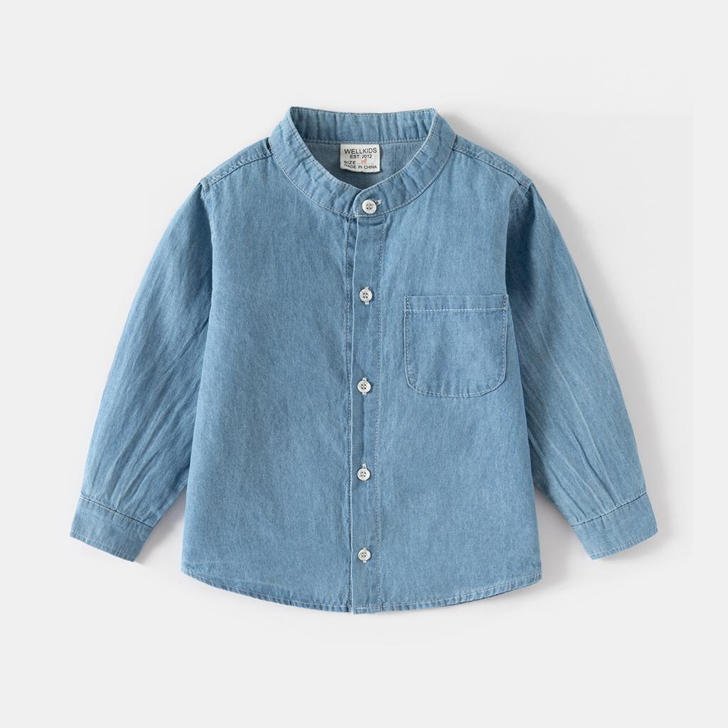 Boys Denim Shirt Jacket Long Sleeve Casual Button Down Lightweight Spring Autumn Outerwear Fashion Clothing for Toddler and Kids