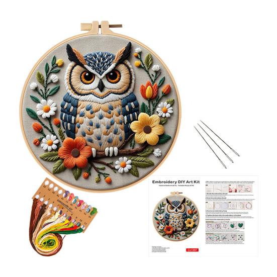 Yousheng 1 Set Owl Embroidery Kit with Hoop Threads Needles Beginners Pre-Stamped Bird Cross Stitch Craft Embroidery Starter Kit DIY Enthusiasts Gift B