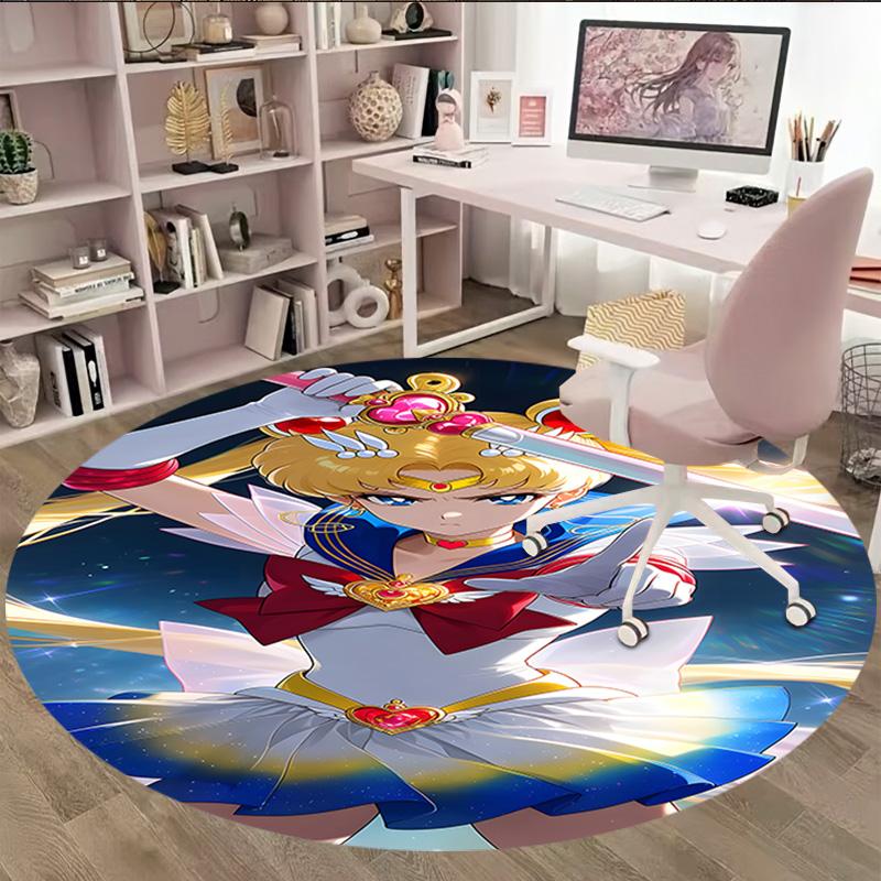1pc Sailor Moon Carpet, Round Rug, Comfortable, Suitable for Entryways, Living Rooms, Office, And Bedrooms, Christmas Decoration