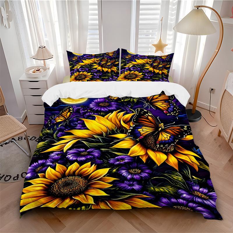 Butterflies Sunflowers Print 3Pcs Bedding Setduvet Cover With 2 Bedropillowcase Home Birthday Gift