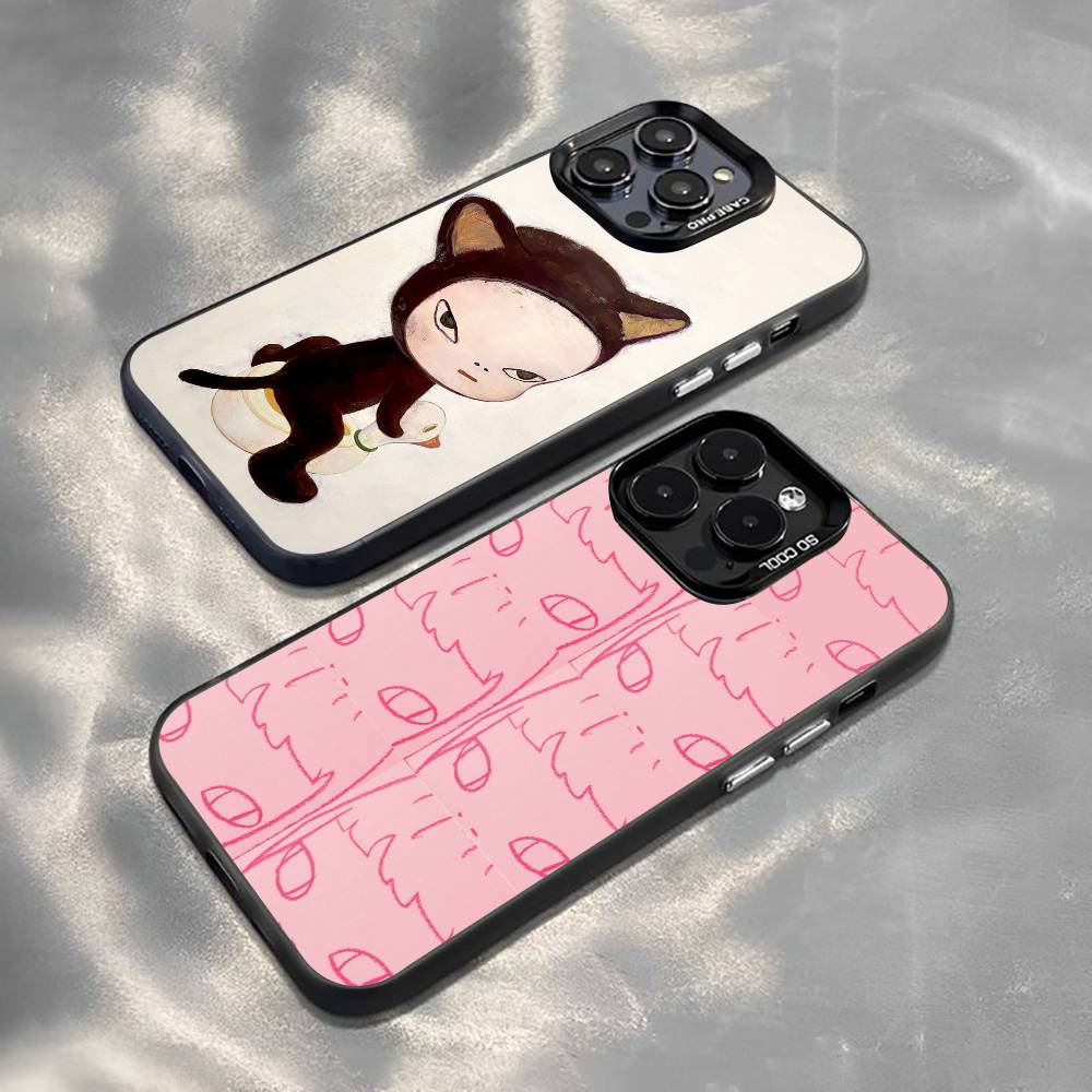 Art of Japan Y-Yoshitomo Nara Phone Case For iPhone 17,16,15,14,13,12,11 Plus,Pro Max,XS,Colored Silver Plated Inside Cover