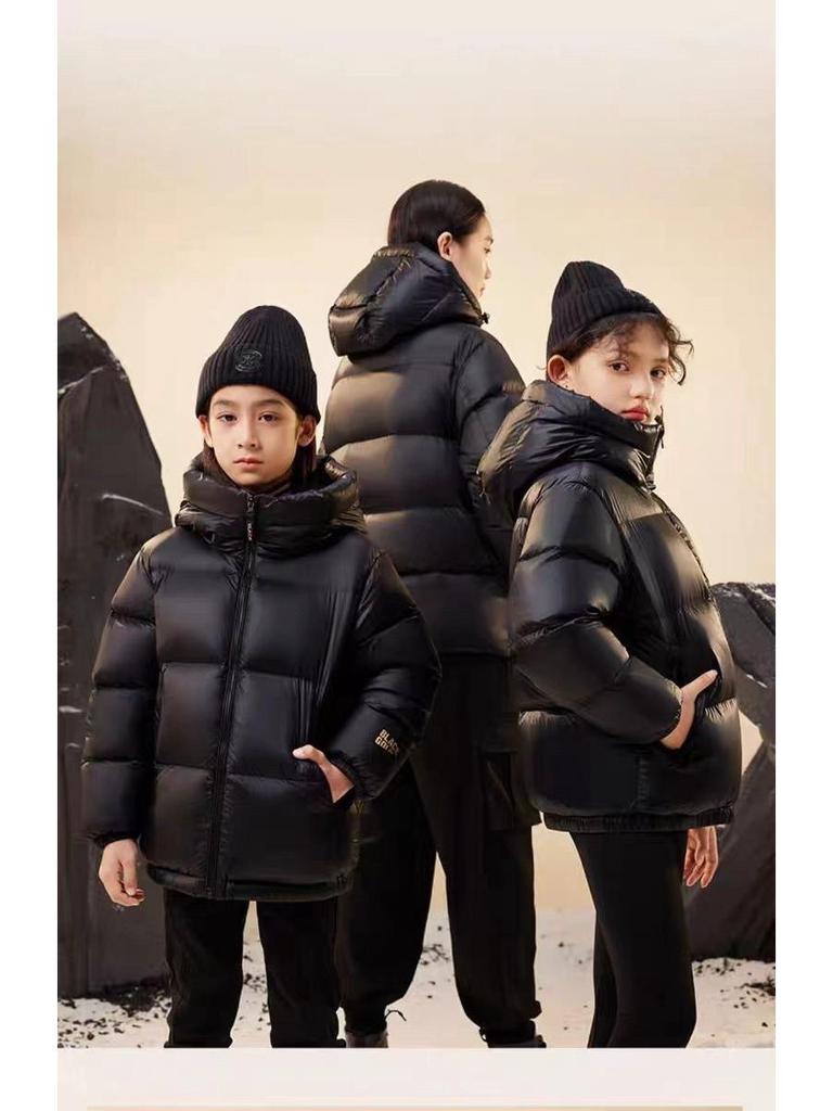 Kids' Winter Black Gold Thick Hooded Coat - Warm Short Jacket for Boys & Girls