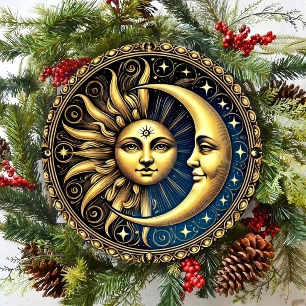 Sun Moon Metal Wall Decor 8 Inch Round Sign Solar Lunar Art Home Cafe Bar