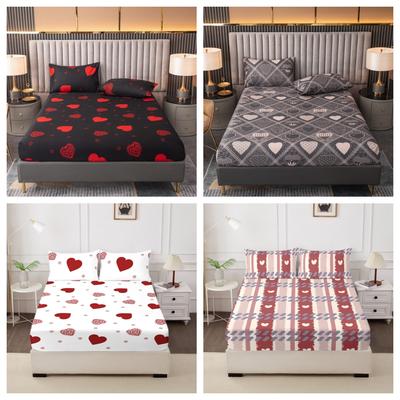 Queen King Size Printed Brushed Love Design Bed Sheet Comfortable Fitted Sheet Cover Quilt Protector Not Including Pillowcases
