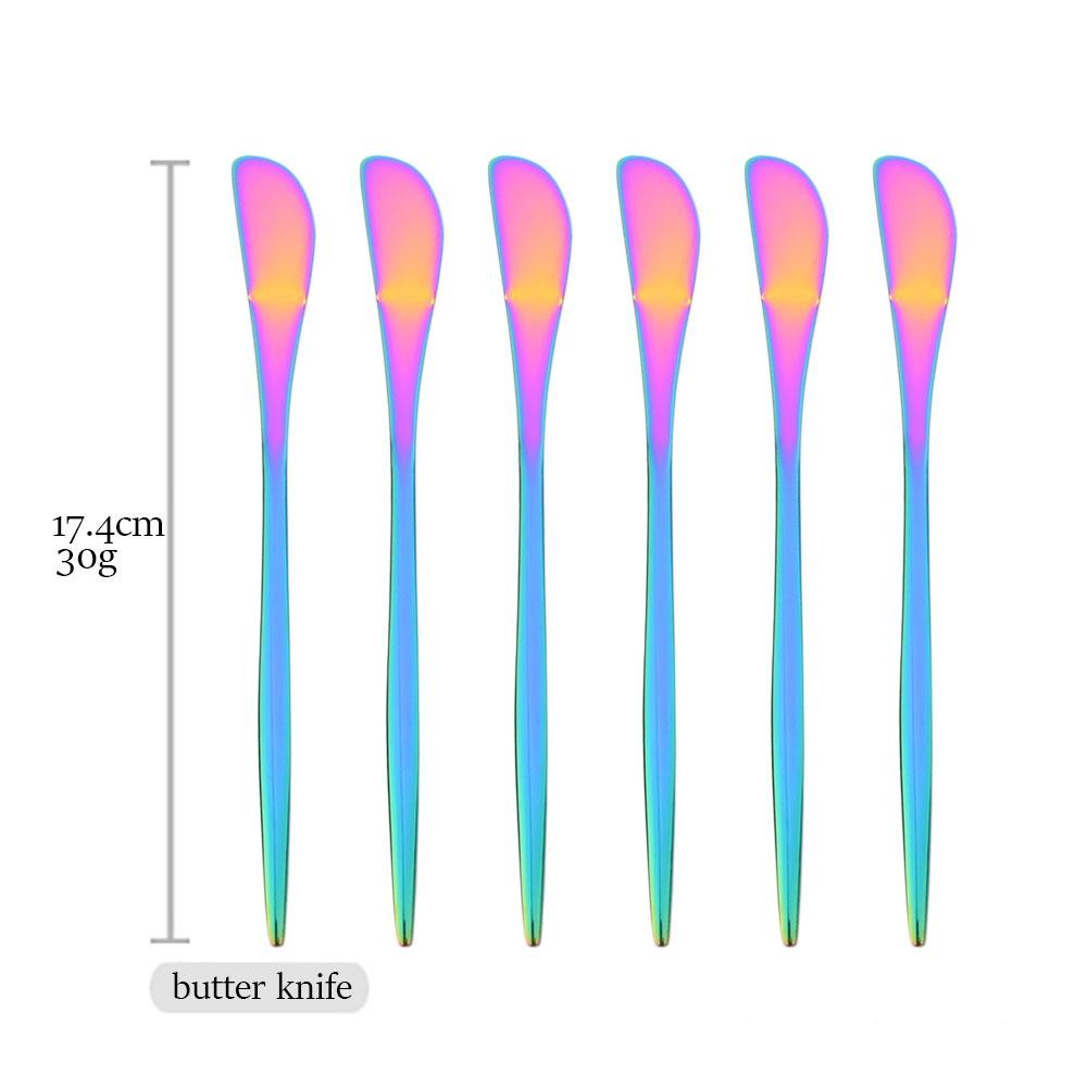 6Pcs Multicolor Cutlery Set Fork Knife Spoon Flatware Stainless Steel Dinnerware Set Long Ice Spoon Kitchen Tableware Set