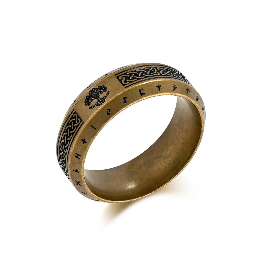 Nordic Tree of Life Rune Rune Viking Ring Mens Stainless Steel Retro Trendy Handmade Jewelry