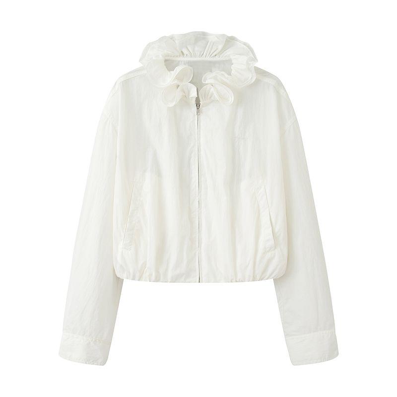 

Ainos Yousi Genuine Women s Clothing 2025 Autumn New Arrival Fashion Stringy Selvedge Stand Collar Lightweight Sun Protection Short Outwear White M