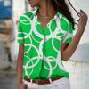 2025 Summer New Fashion Women's Geometry Printed Short Sleeve V-neck Casual Button-down Shirt Top