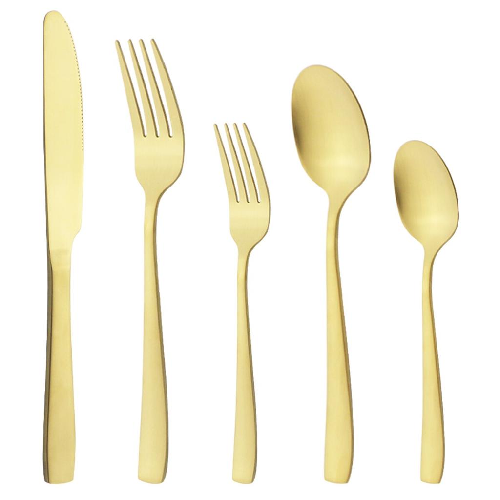 5Pcs Gold Matte Dinnerware Set Stainless Steel Cutlery Home Dessert Fork Spoon Knife Dinner Set Silverware Flatware Set