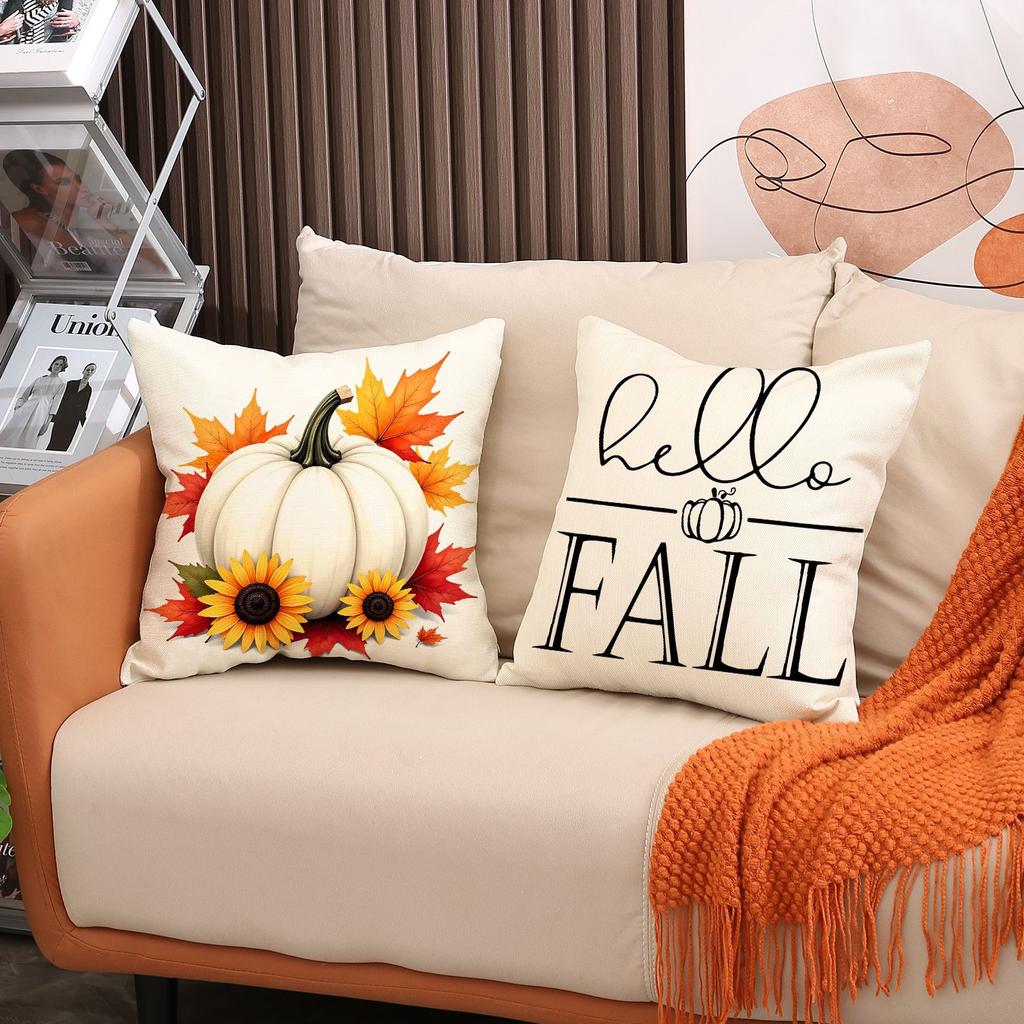 Autumn Harvest Pumpkin Pillow Cover Farmhouse Atmosphere Decoration Thanksgiving Cushion Maple Leaf Print Home Sofa Cushion