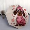 1pc Dachshund Hearts Automatic Folding Umbrella - Compact 8-Rib Design, Durable Plastic & Iron, Lightweight for Outdoor Daily Use096