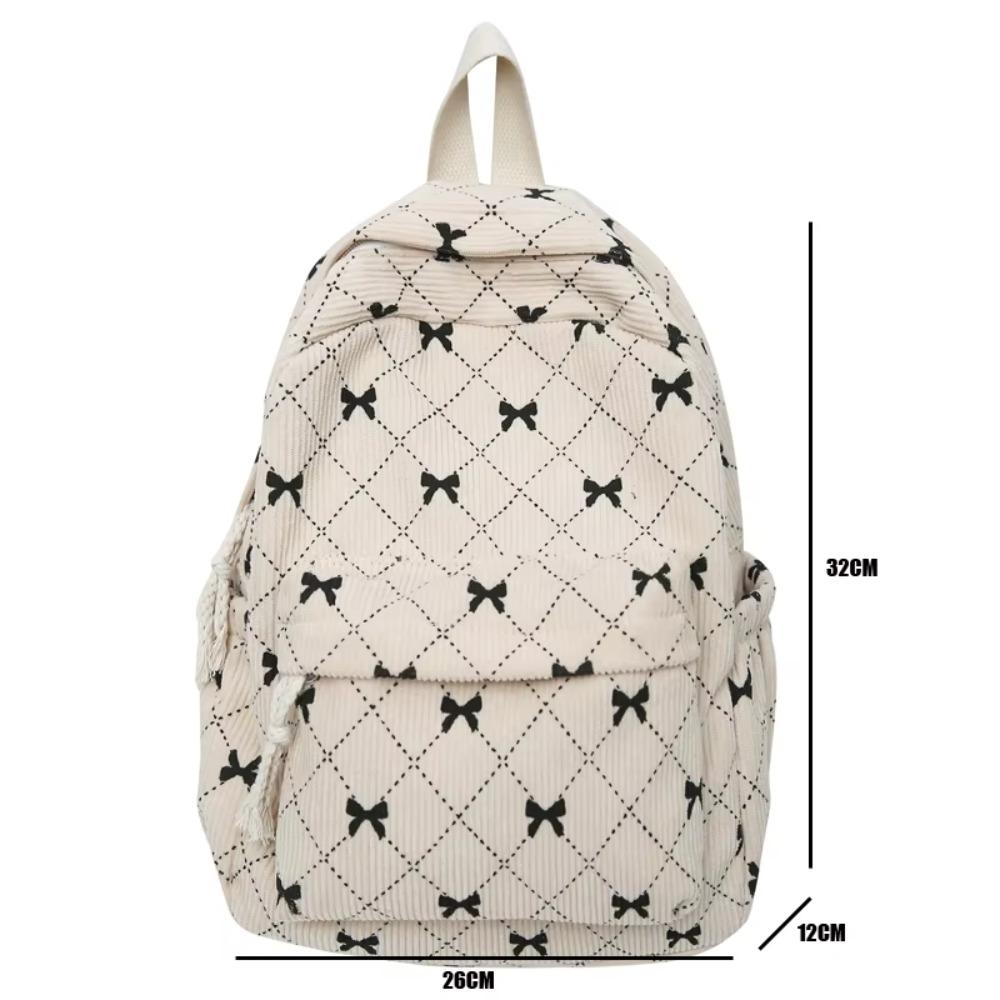 Fashion Bowknot Printed Women's Backpack Corduroy Large Capacity Students Backpack Travel Rucksack Women