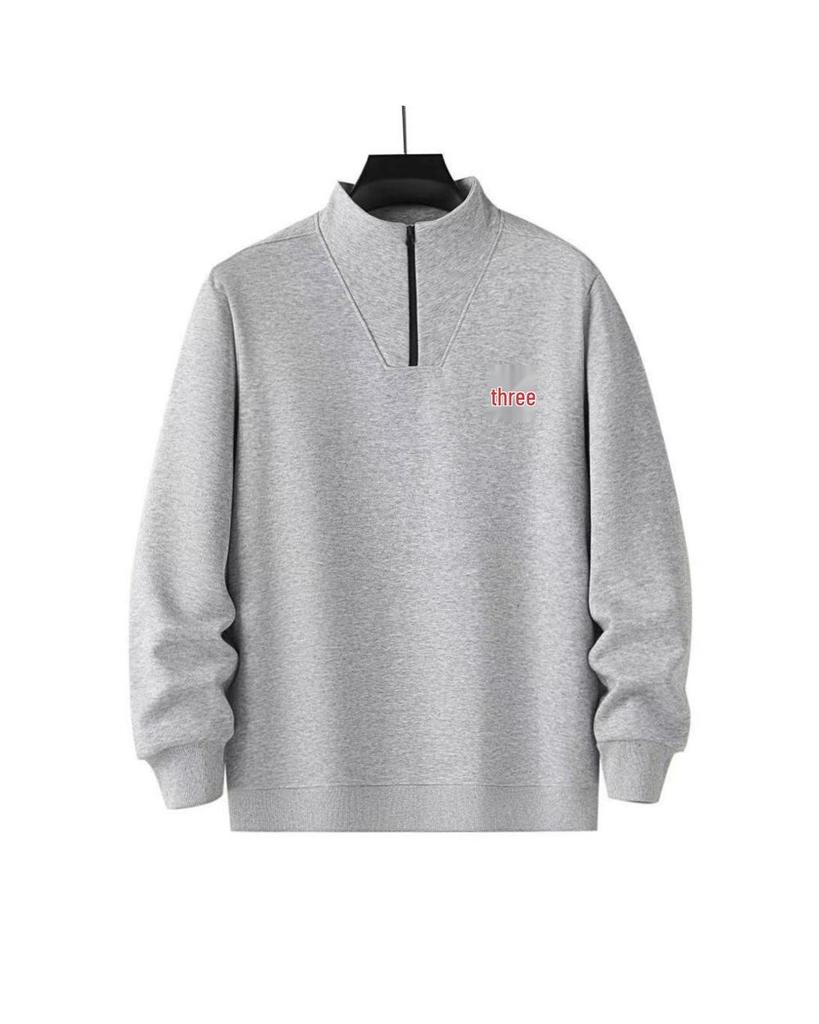Men's Versatile Casual Half-Zip Long-Sleeve Stand Collar Hoodie Pullover for Autumn and Winter
