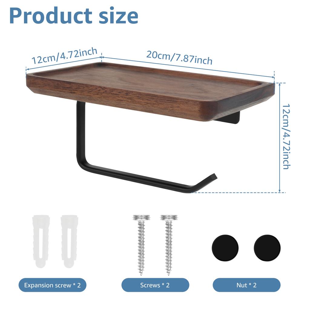 Toilet Paper Holder with Wood Shelf Wall Mount Tissue Paper Roll Holder Minimalist Toilet Paper Holder Rack Toilet Paper Roll