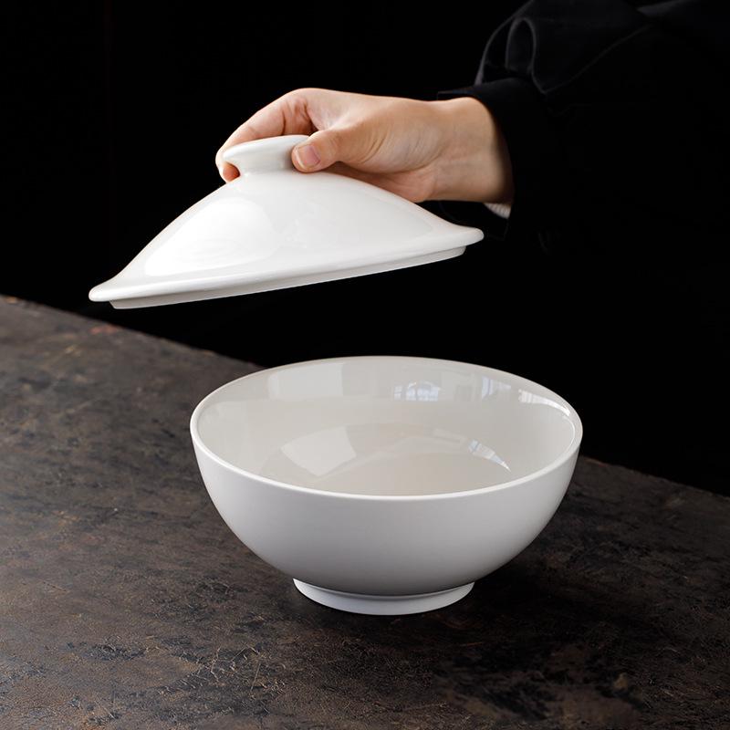 Off-White 8.2-Inch Lidded Soup & Noodle Bowl - 1600ml White Porcelain Stew Pot