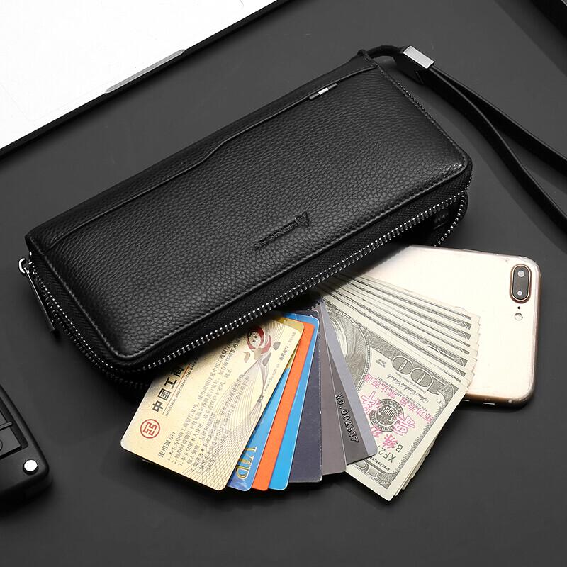 Men's Top-Grain Leather Zipper Clutch Wallet