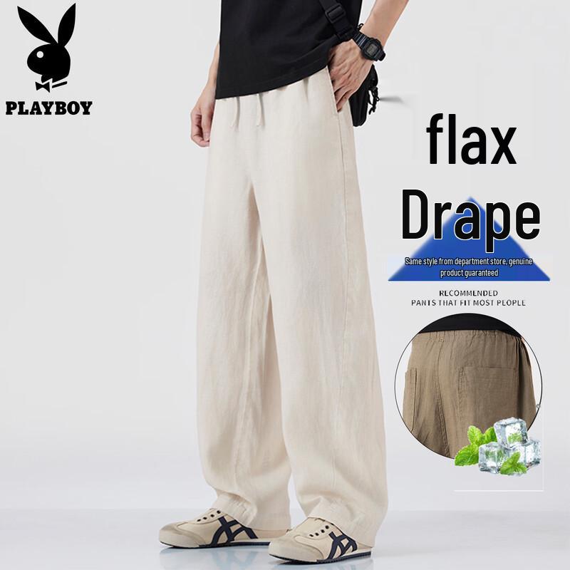 PLAYBOY Men s Ice Silk Linen Casual Pants 3XL