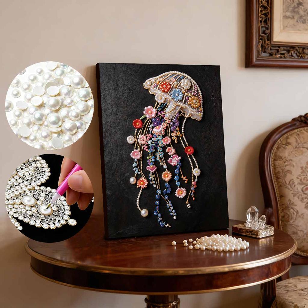 Pearl DIY The Flowers and Jellyfish Art Kits 15.7x19.6inch Gem Art Pearl Painting Kits Without Frame for Adults Gift Idea Home Wall Decor