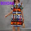 Vintage 3D Print Women Dress Large Size Summer Short Sleeve O-Neck Loose Casual Mini Dress