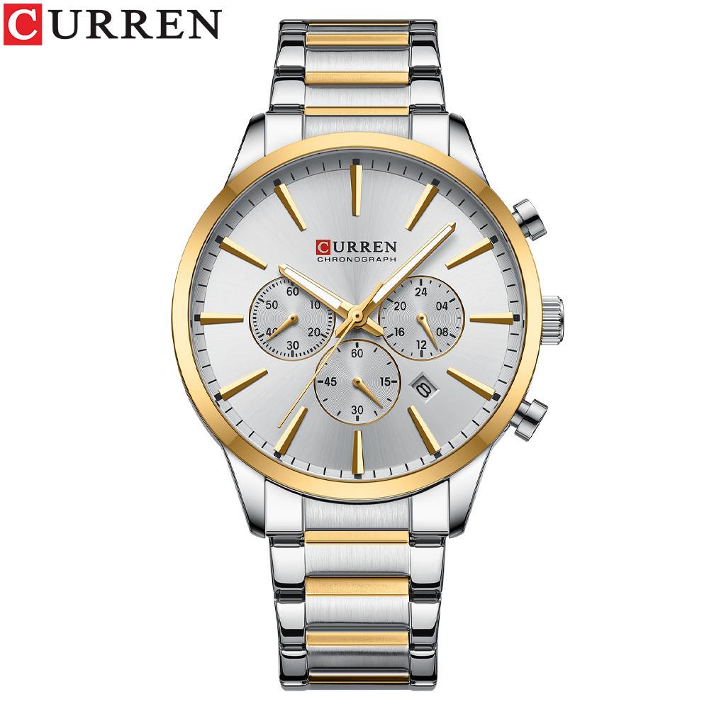 CURREN Steel Strap Watch Simple Calendar Large Dial Business Watch Waterproof Men's Fashion