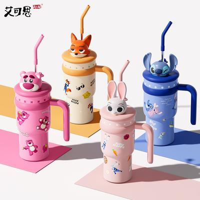 Cartoon Thermos Cup Disney 700ML Stainless Steel Keep Cold and Hot Stitch Lotso Coffee Cup with Straw Portable Car Water Cups