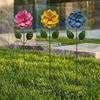 3 Pcs 15.5'' Flower Garden Stakes Colorful Metal Flower Yard Art Outdoor Rust Proof Plant Sticks for Lawn Patio Pathway Decoration