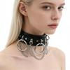 Unisex European Punk Black Leather Choker with Metal Chain and Lock Pendant.