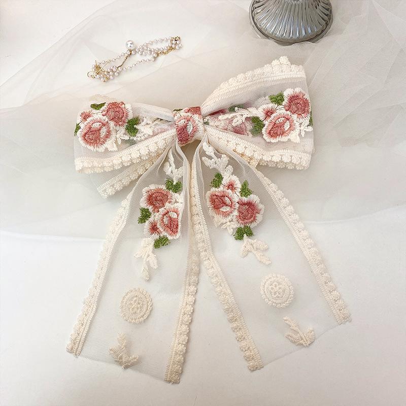 Embroidered Bow Hairpin Lace Hair Clip Sweet Back Of The Head Duckbill Clip  Hair Accessories For Girl Woman